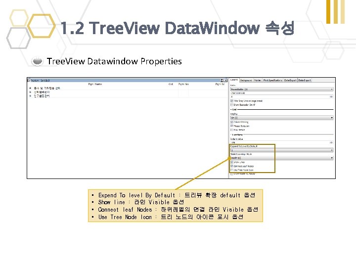 1. 2 Tree. View Data. Window 속성 Tree. View Datawindow Properties • • Expend 1. 2 Tree. View Data. Window 속성 Tree. View Datawindow Properties • • Expend