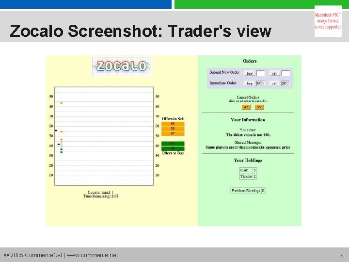 Zocalo Screenshot: Trader's view © 2005 Commerce. Net | www. commerce. net 9 