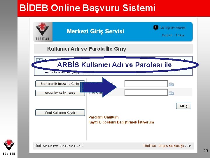 BİDEB Online Başvuru Sistemi ARBİS Kullanıcı Adı ve Parolası ile 29 