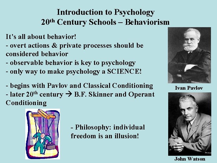Introduction to Psychology 20 th Century Schools – Behaviorism It’s all about behavior! -