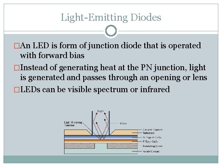 Light-Emitting Diodes �An LED is form of junction diode that is operated with forward