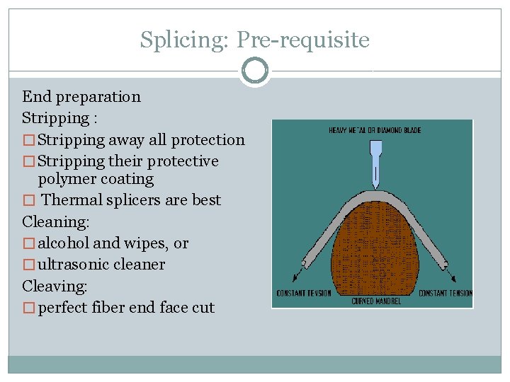 Splicing: Pre-requisite End preparation Stripping : � Stripping away all protection � Stripping their