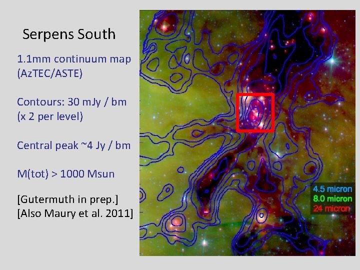 Serpens South 1. 1 mm continuum map (Az. TEC/ASTE) Contours: 30 m. Jy /