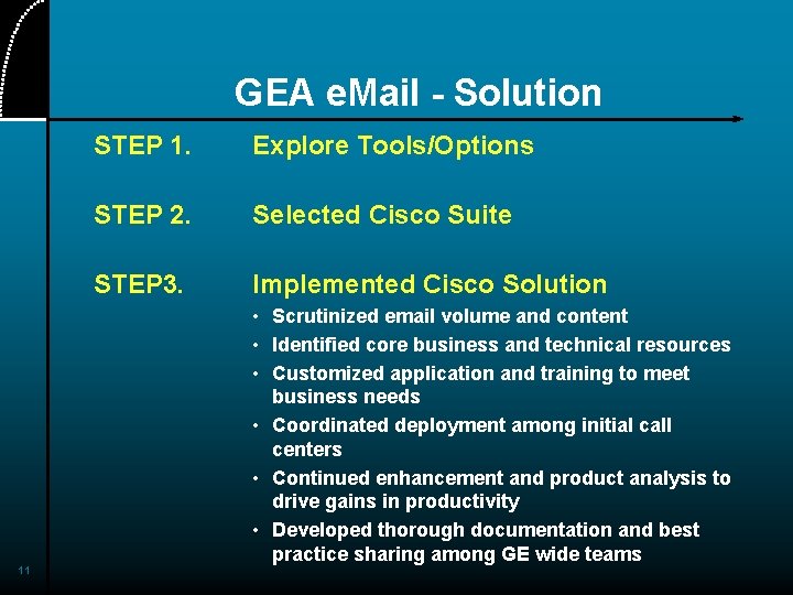 GEA e. Mail - Solution 11 STEP 1. Explore Tools/Options STEP 2. Selected Cisco