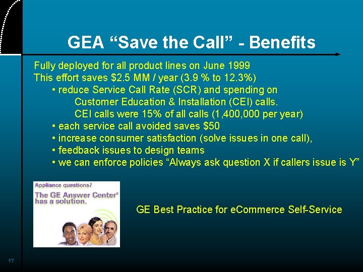GEA “Save the Call” - Benefits Fully deployed for all product lines on June