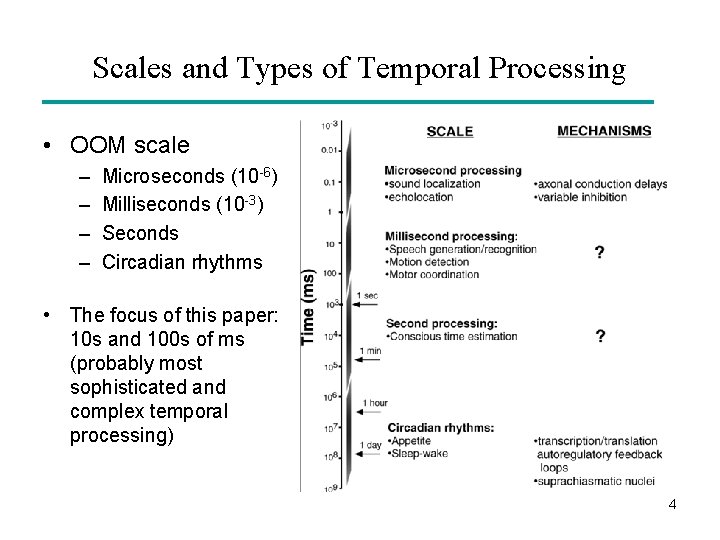 Scales and Types of Temporal Processing • OOM scale – – Microseconds (10 -6)