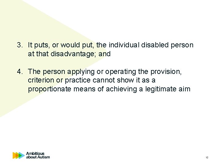 3. It puts, or would put, the individual disabled person at that disadvantage; and