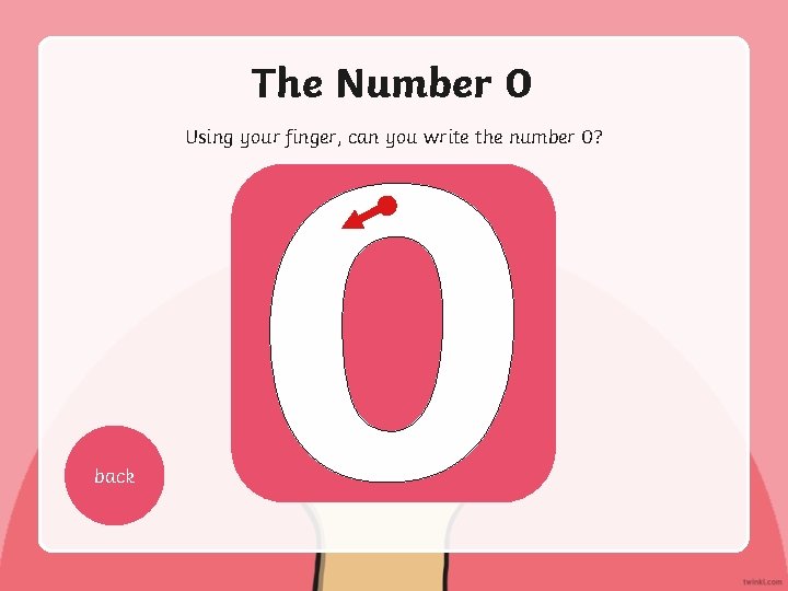 The Number 0 0 Using your finger, can you write the number 0? back