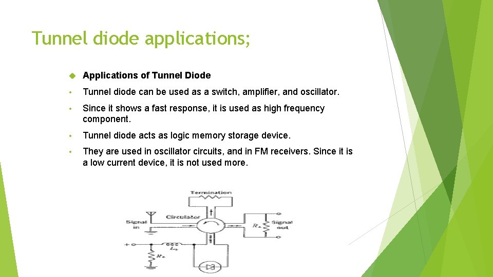 Tunnel diode applications; Applications of Tunnel Diode • Tunnel diode can be used as