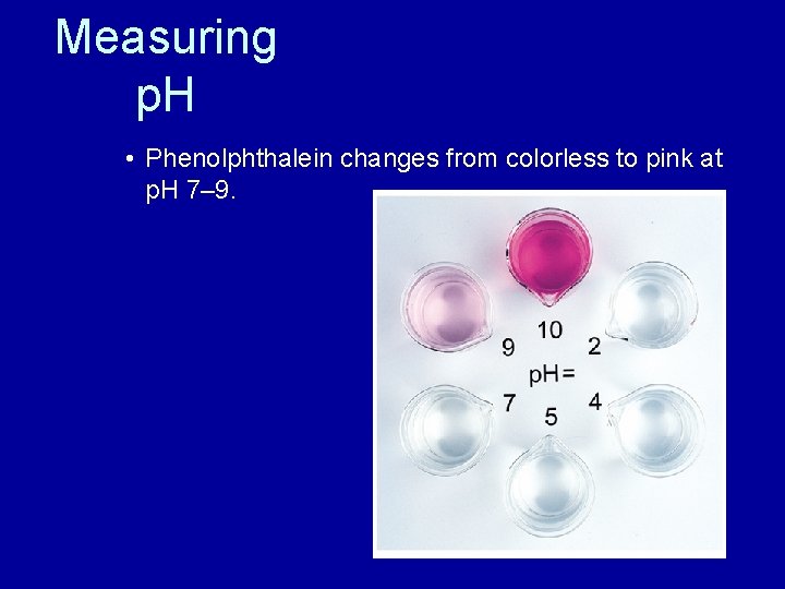 Measuring p. H • Phenolphthalein changes from colorless to pink at p. H 7–