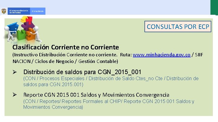 CONSULTAS POR ECP Clasificación Corriente no Corriente (Instructivo Distribución Corriente no corriente. Ruta: www.