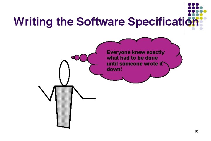 Writing the Software Specification Everyone knew exactly what had to be done until someone