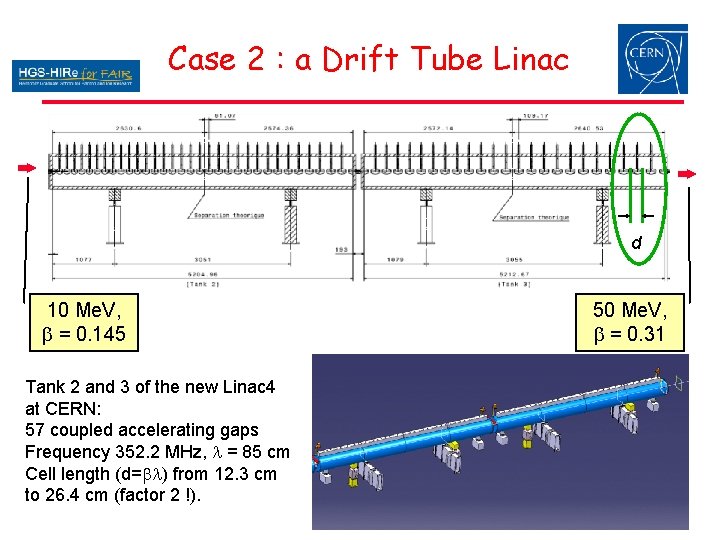 Case 2 : a Drift Tube Linac d 10 Me. V, b = 0. Case 2 : a Drift Tube Linac d 10 Me. V, b = 0.