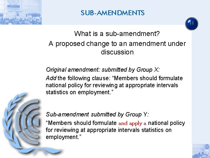 SUB-AMENDMENTS 11 What is a sub-amendment? A proposed change to an amendment under discussion