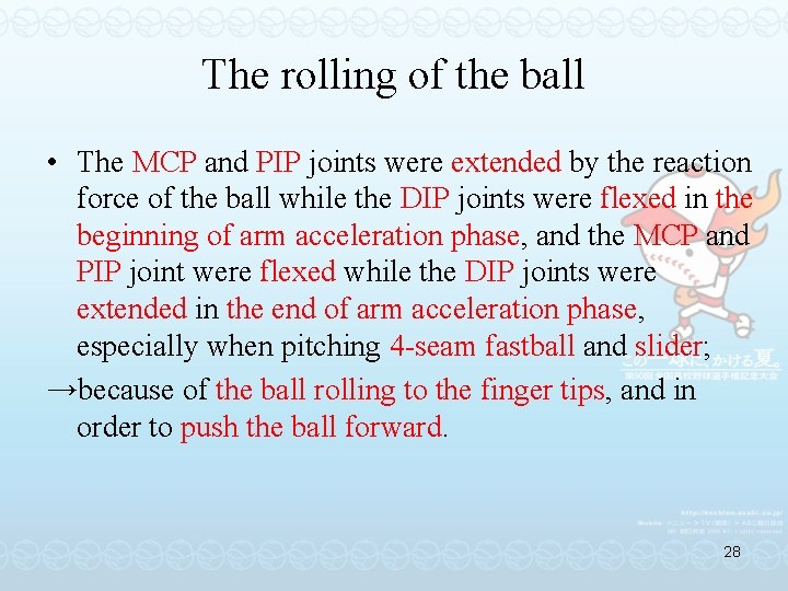 The rolling of the ball • The MCP and PIP joints were extended by