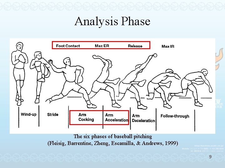 Analysis Phase The six phases of baseball pitching (Fleisig, Barrentine, Zheng, Escamilla, & Andrews,