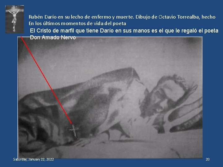 Rubén Darío en su lecho de enfermo y muerte. Dibujo de Octavio Torrealba, hecho