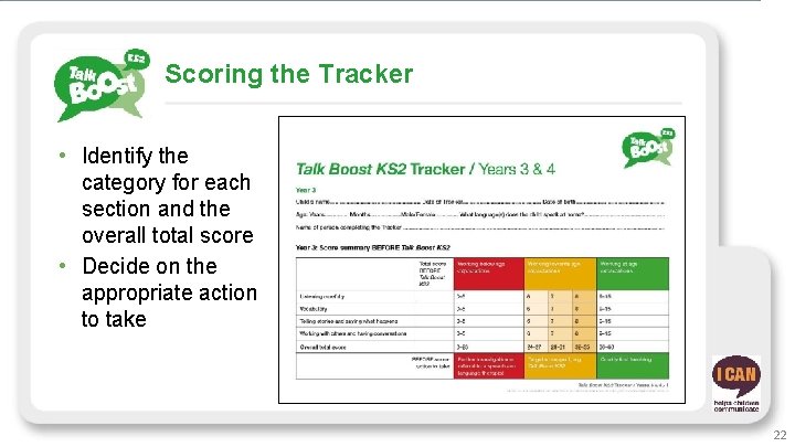 Scoring the Tracker • Identify the category for each section and the overall total