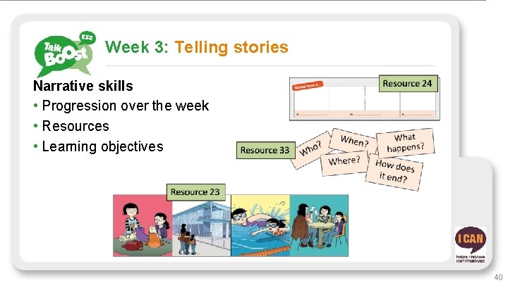 Week 3: Telling stories Narrative skills • Progression over the week • Resources •