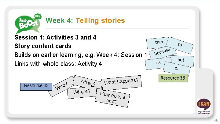 Week 4: Telling stories Session 1: Activities 3 and 4 Story content cards Builds