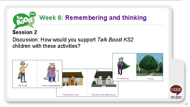 Week 6: Remembering and thinking Session 2 Discussion: How would you support Talk Boost