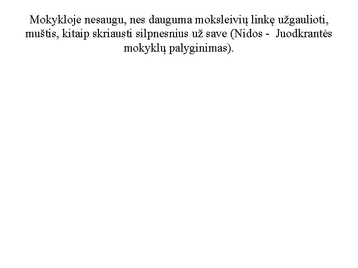 Mokykloje nesaugu, nes dauguma moksleivių linkę užgaulioti, muštis, kitaip skriausti silpnesnius už save (Nidos