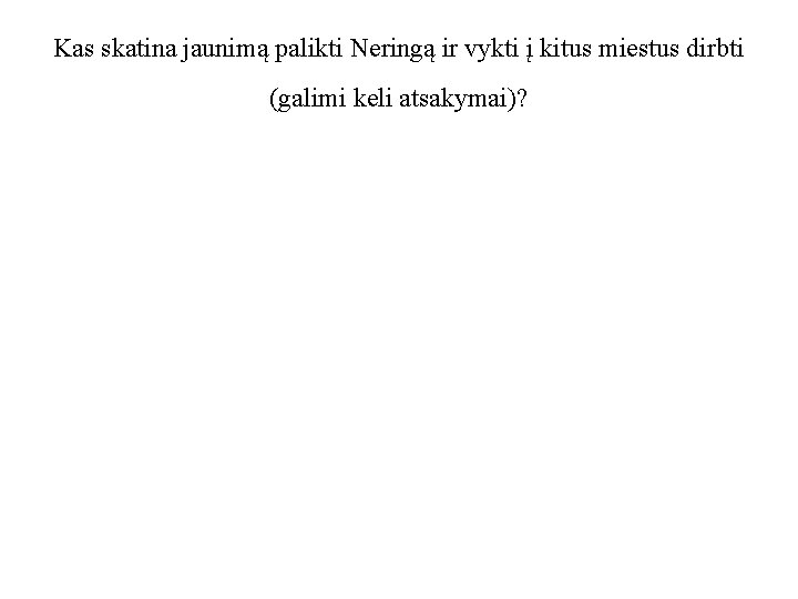 Kas skatina jaunimą palikti Neringą ir vykti į kitus miestus dirbti (galimi keli atsakymai)?