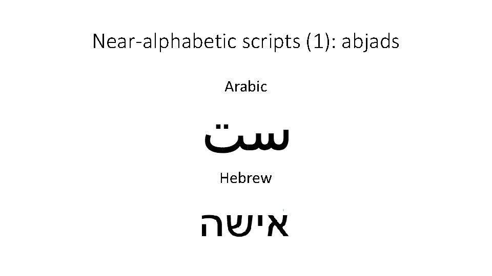 Near-alphabetic scripts (1): abjads Arabic Hebrew 
