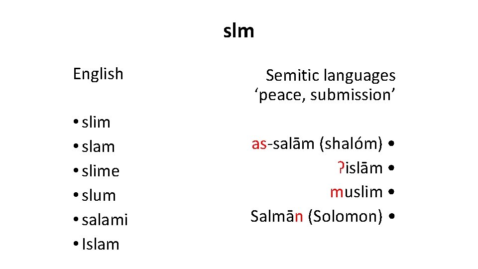 slm English • slim • slam • slime • slum • salami • Islam