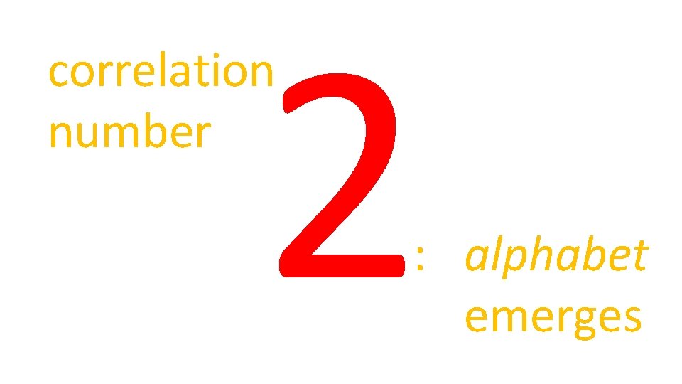 2 correlation number : alphabet emerges 