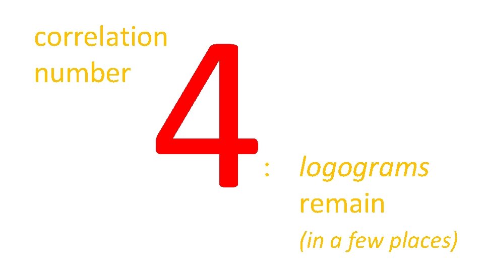 4 correlation number : logograms remain (in a few places) 