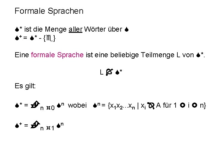 Formale Sprachen * ist die Menge aller Wörter über + = * - {