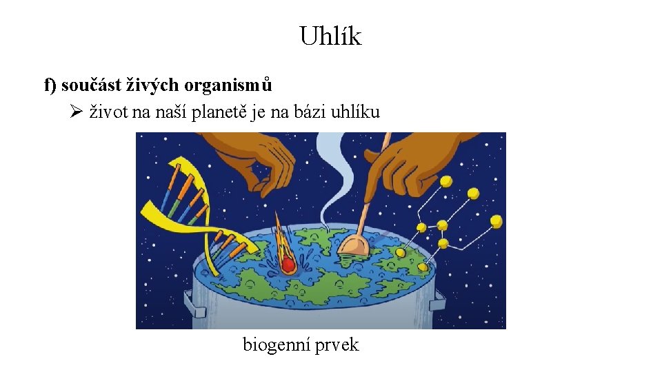 Uhlík f) součást živých organismů Ø život na naší planetě je na bázi uhlíku