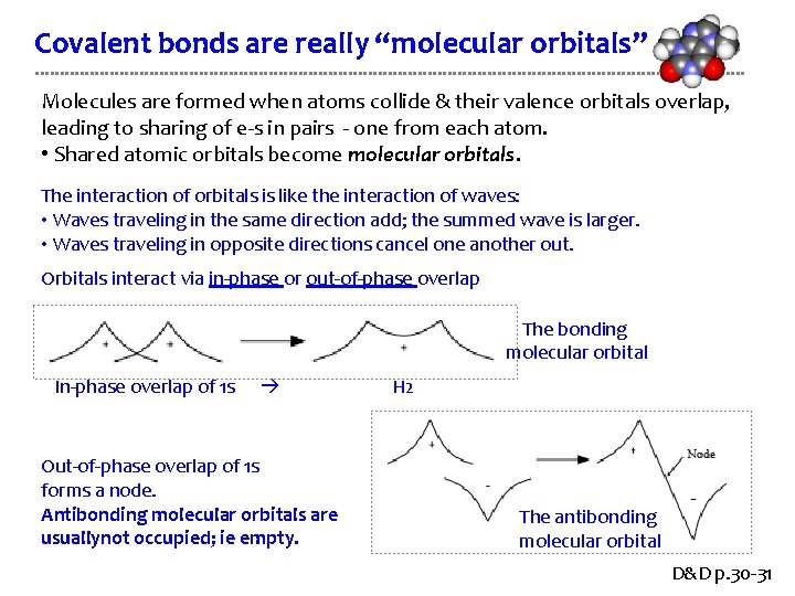 Covalent bonds are really “molecular orbitals” Molecules are formed when atoms collide & their