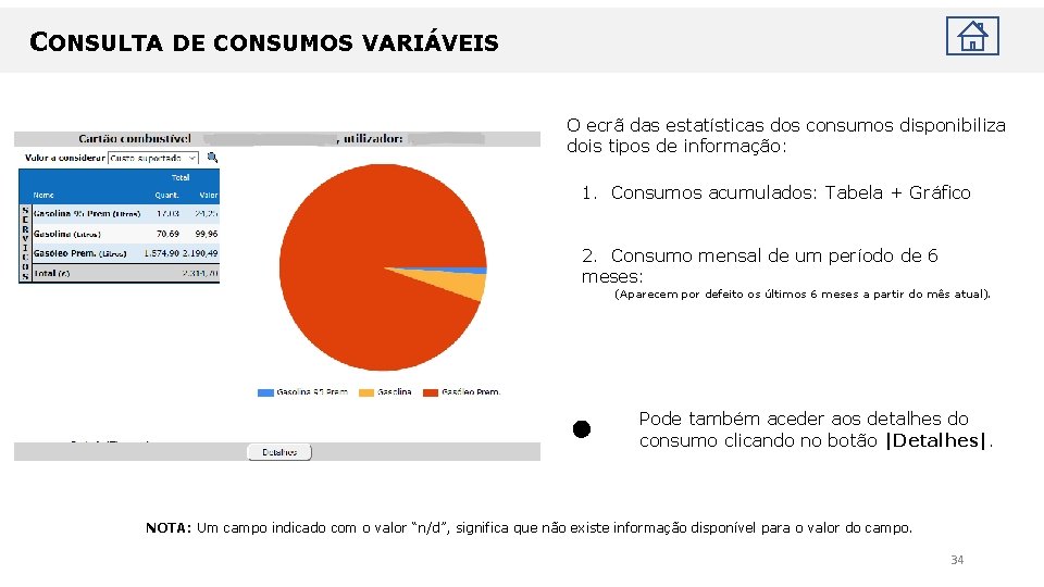 CONSULTA DE CONSUMOS VARIÁVEIS O ecrã das estatísticas dos consumos disponibiliza dois tipos de
