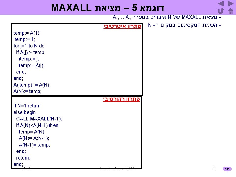 MAXALL – מציאת 5 דוגמא איברים במערך N של MAXALL מציאת פתרון איטרטיבי N