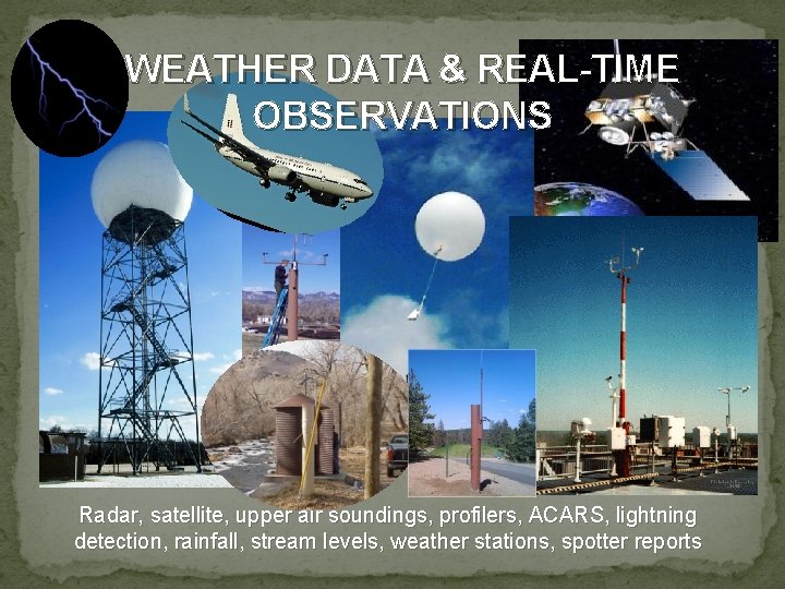 WEATHER DATA & REAL-TIME OBSERVATIONS Radar, satellite, upper air soundings, profilers, ACARS, lightning detection,