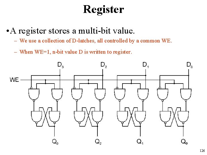 Register • A register stores a multi-bit value. – We use a collection of