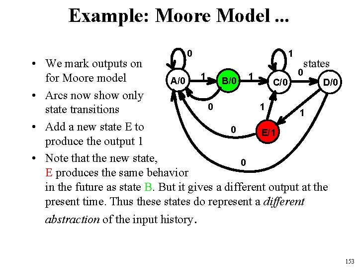 Example: Moore Model. . . 0 1 • We mark outputs on states 0