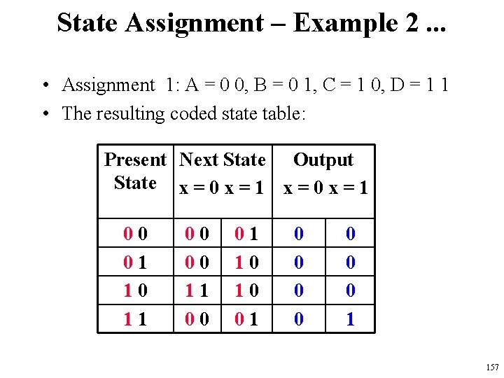 State Assignment – Example 2. . . • Assignment 1: A = 0 0,