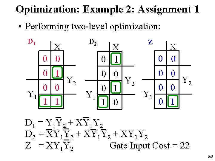 Optimization: Example 2: Assignment 1 • Performing two-level optimization: D 1 X 0 0