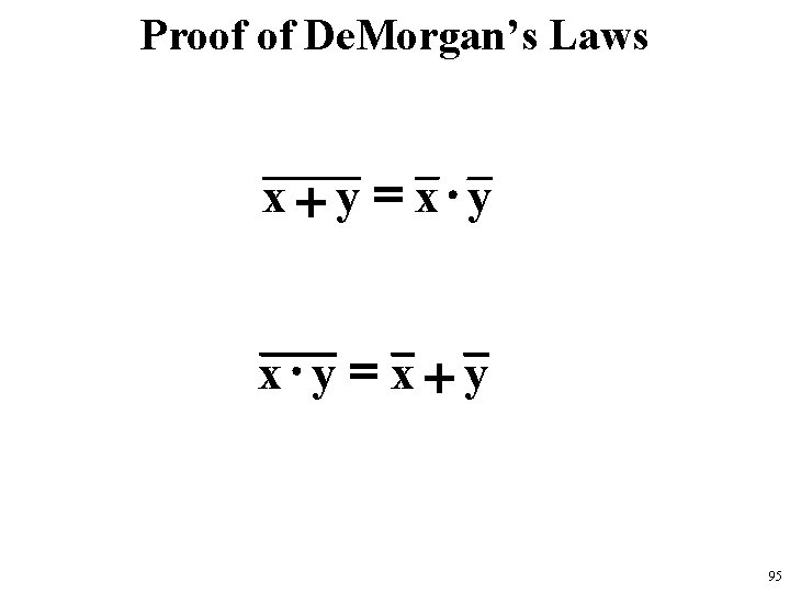Proof of De. Morgan’s Laws x + y = x×y = x + y