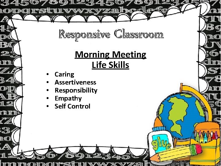 Responsive Classroom • • • Morning Meeting Life Skills Caring Assertiveness Responsibility Empathy Self