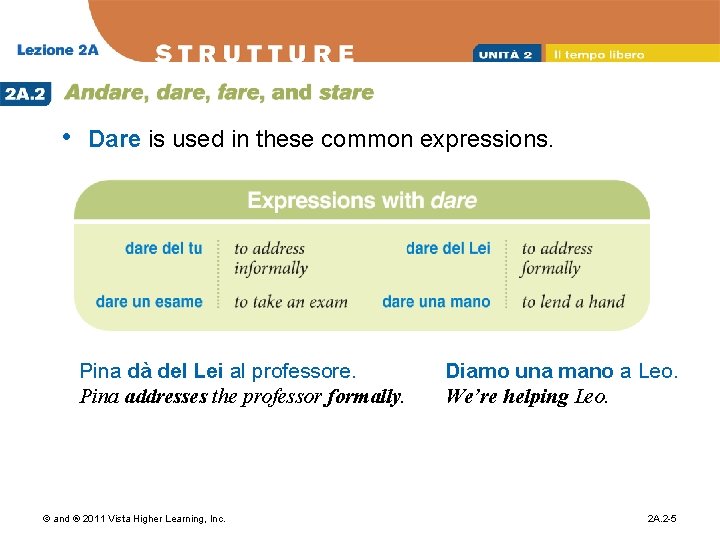  • Dare is used in these common expressions. Pina dà del Lei al