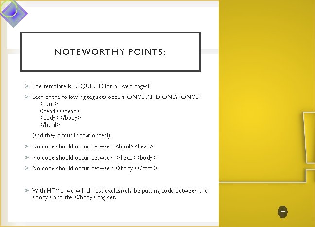 NOTEWORTHY POINTS: Ø The template is REQUIRED for all web pages! Ø Each of