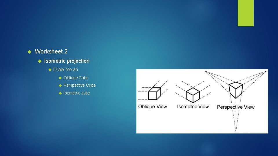  Worksheet 2 Isometric projection Draw me an Oblique Cube Perspective Cube Isometric cube