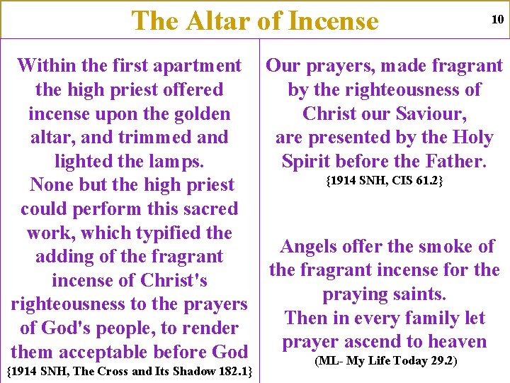 The Altar of Incense 10 Within the first apartment Our prayers, made fragrant by