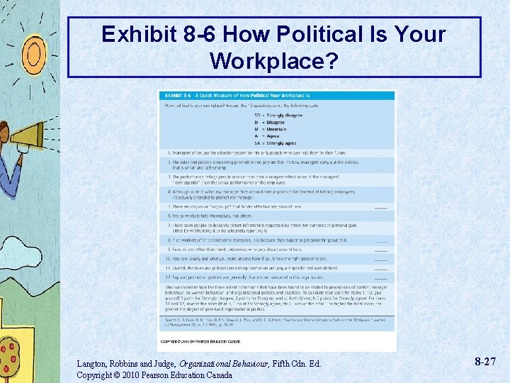 Exhibit 8 -6 How Political Is Your Workplace? Langton, Robbins and Judge, Organizational Behaviour,