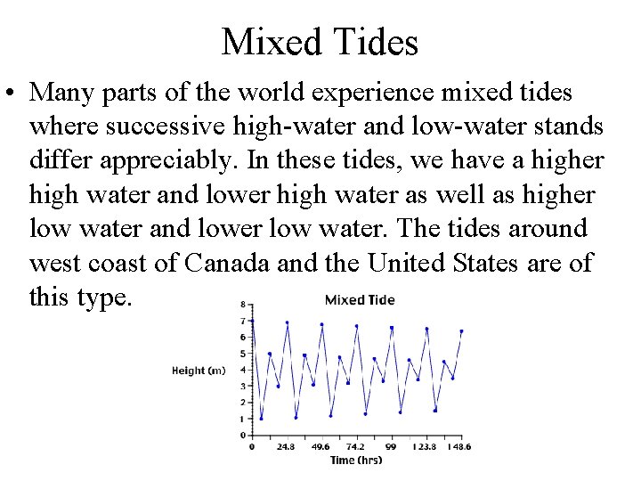 Mixed Tides • Many parts of the world experience mixed tides where successive high-water