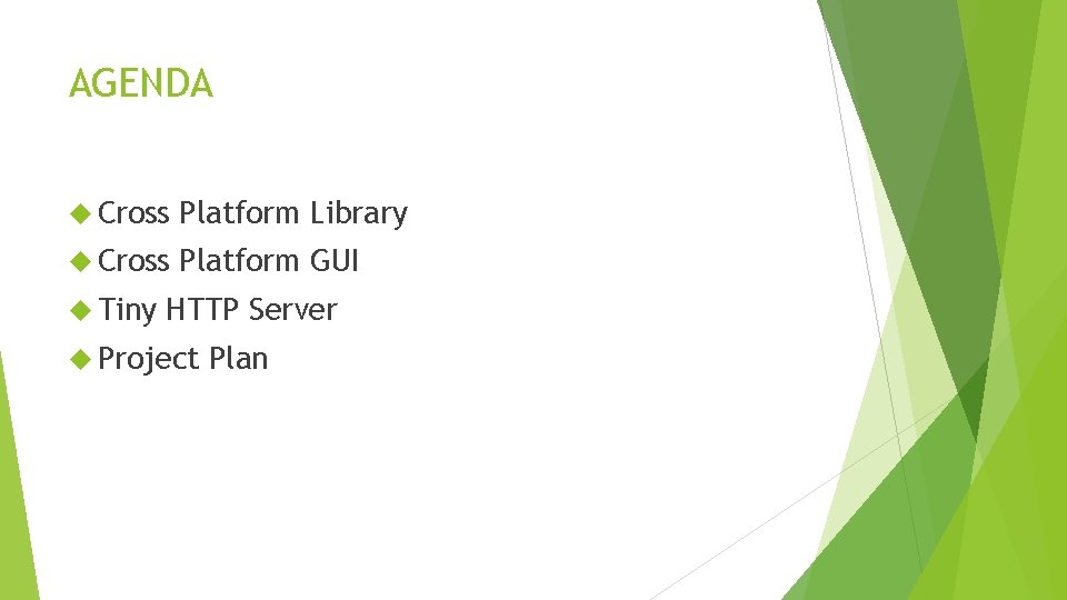AGENDA Cross Platform Library Cross Platform GUI Tiny HTTP Server Project Plan AGENDA Cross Platform Library Cross Platform GUI Tiny HTTP Server Project Plan